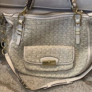 White crocheted coach bag